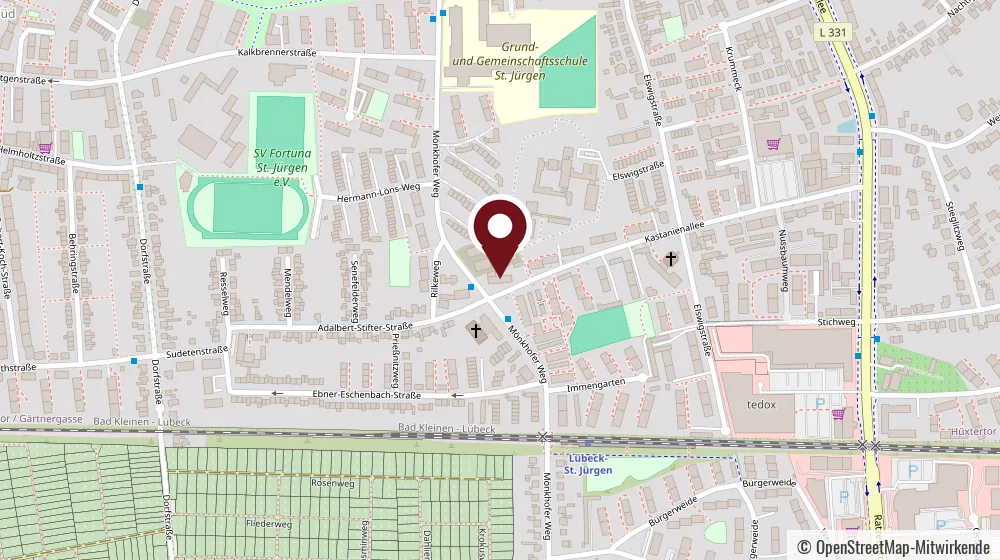 Kartenausschnitt: Campus Kebab in der Kastanienallee 38, 23562 Lübeck