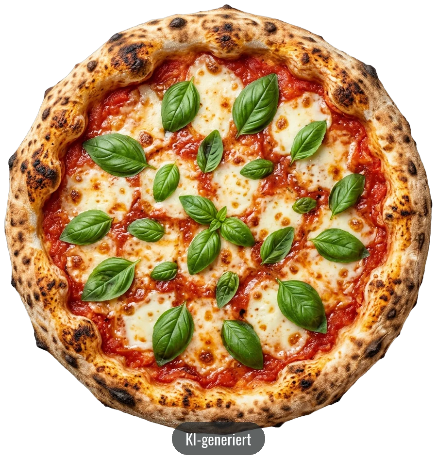 KI-generiertes Bild: Pizza Margherita mit Basilikum